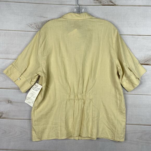 J Jill Button Down Shirt Womens XL Washed Linen Yellow 1/2 Sleeve Beachy NWT VTG - Picture 10 of 12